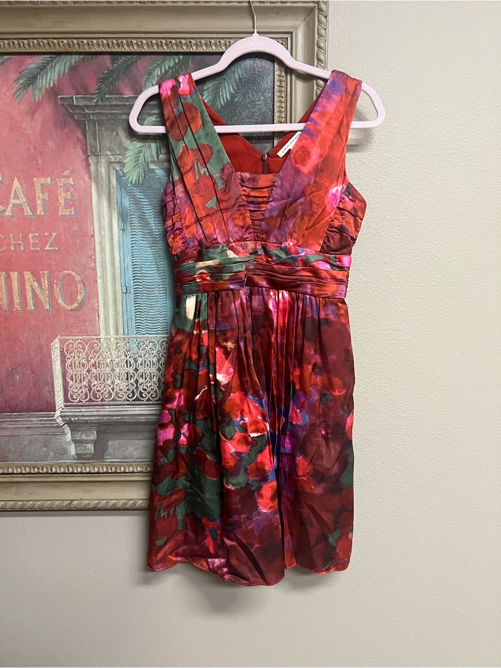 Banana Republic Red and Pink Floral Silk Dress